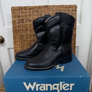 Vintage Wrangler Black Leather Cowboy Boots